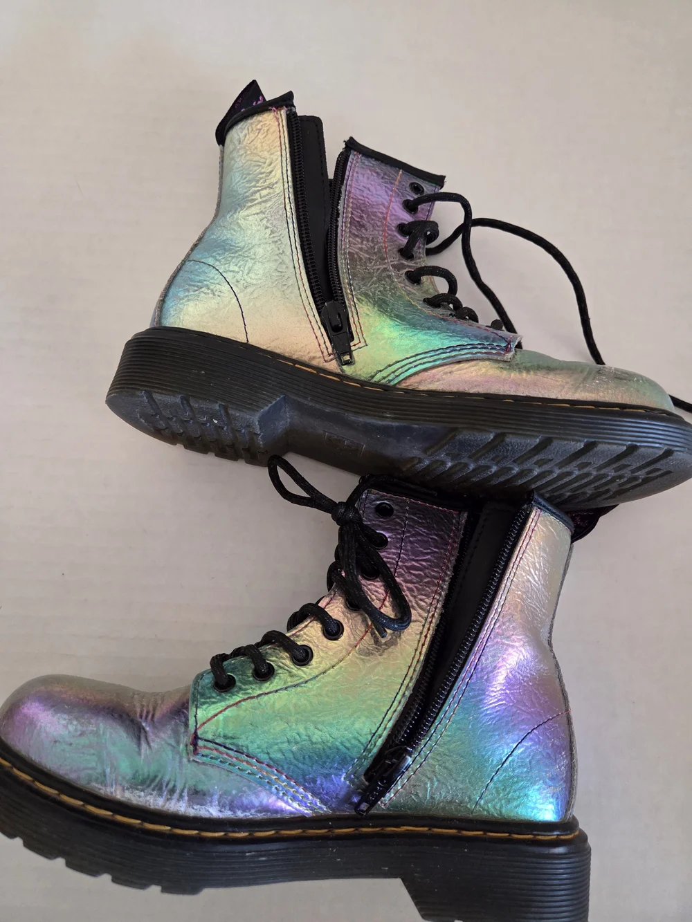 Kids Iridescent Rainbow Crinkle Dr Marten